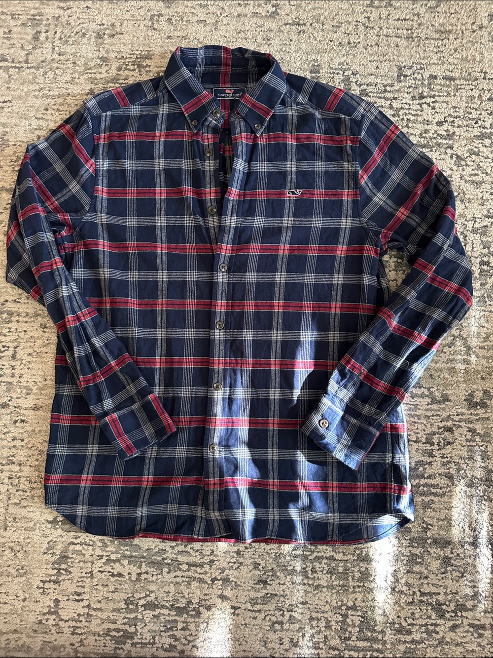 Vineyard Vines Navy and Red Plaid Button-Down Shirt